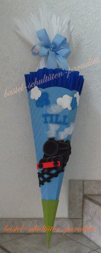 Schultüten Bastelset Dampflock hellblau
