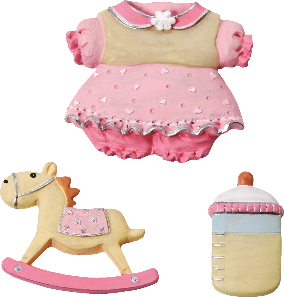 Rosa Baby-Dekostreu mit Babykleidchen, Schaukelpferd und Babyflasche, KnorrPrandell 216930196