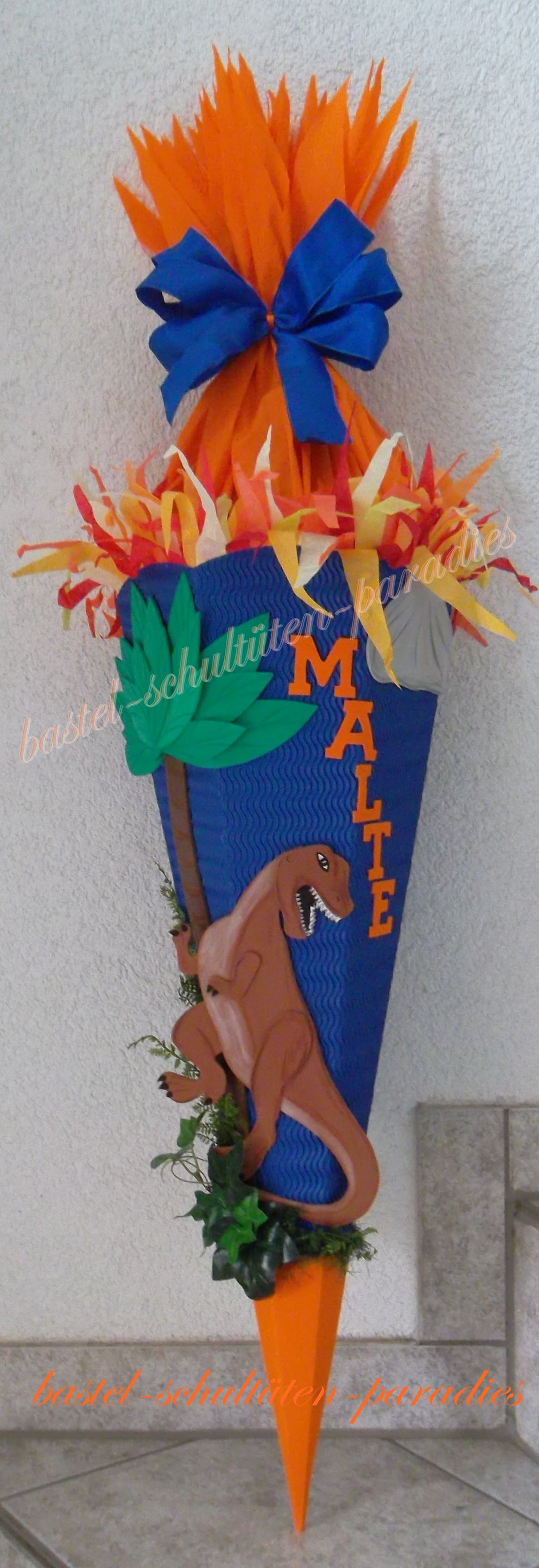 Schultüten Bastelset Dino Rex blau-orange