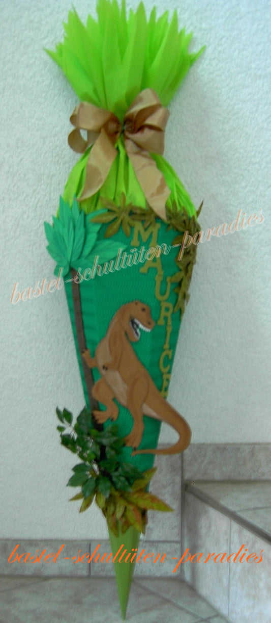 Schultüten Bastelset Dino Rex grün mit Blättern