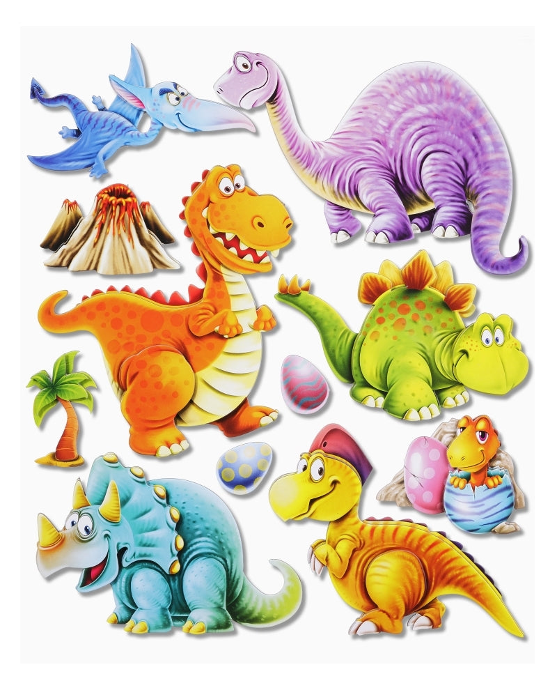 XXL-Sticker Dinos mit bunten Dinosauriern, Flugsaurier, Eiern, Dino-Baby, Vulkan und Palme, HobbyFun HF3452501