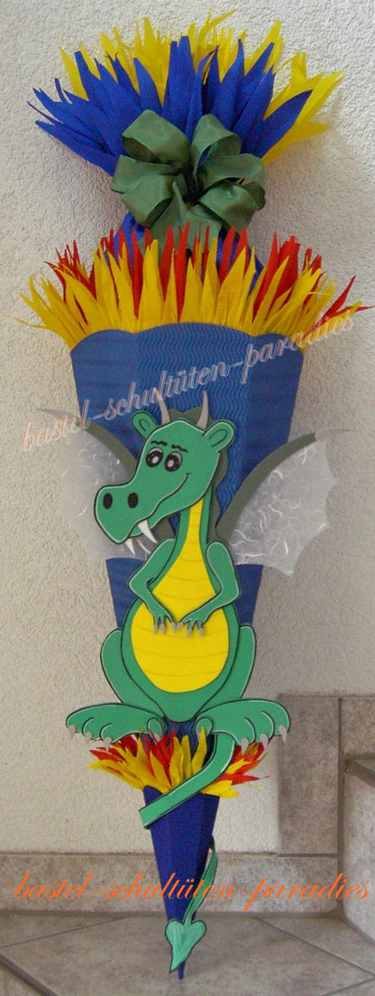 Schultüten Bastelset Drache 2 blau-grün