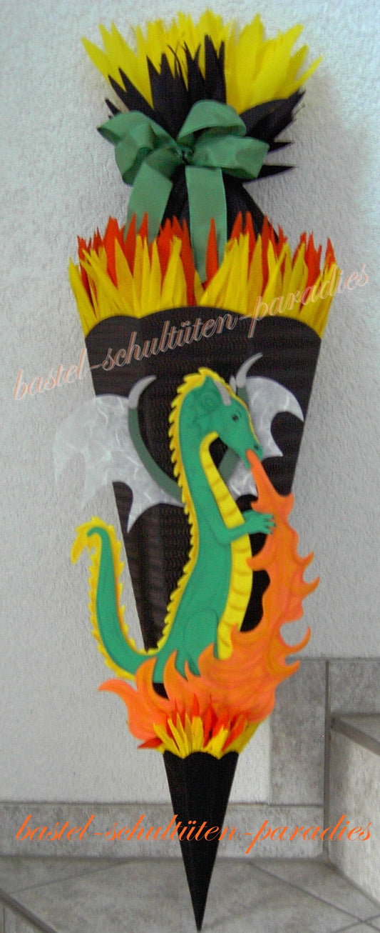Schultüten Bastelset feuerspeiender Drache schwarz-grün