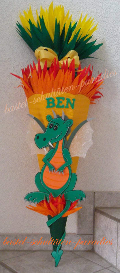 Schultüten Bastelset Drache 2 gelb-grün
