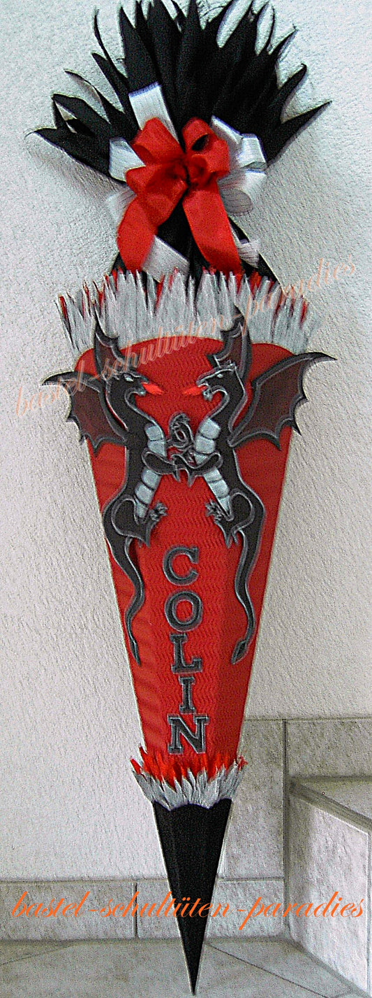 Schultüten Bastelset Drachen rot-schwarz-silber