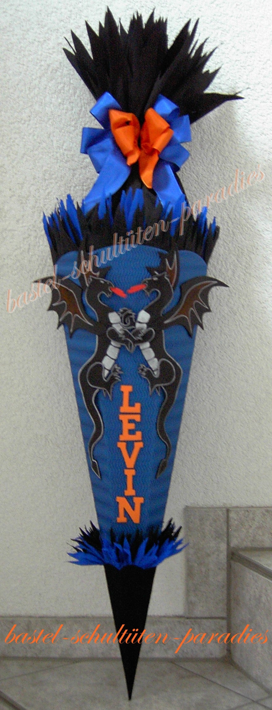 Schultüten Bastelset Drachen blau-schwarz