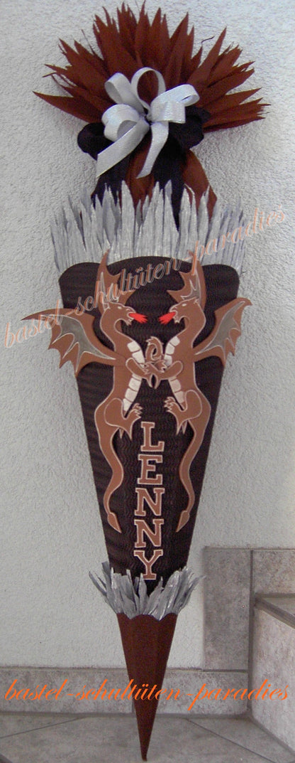 Schultüten Bastelset Drachen schwarz-braun-silber