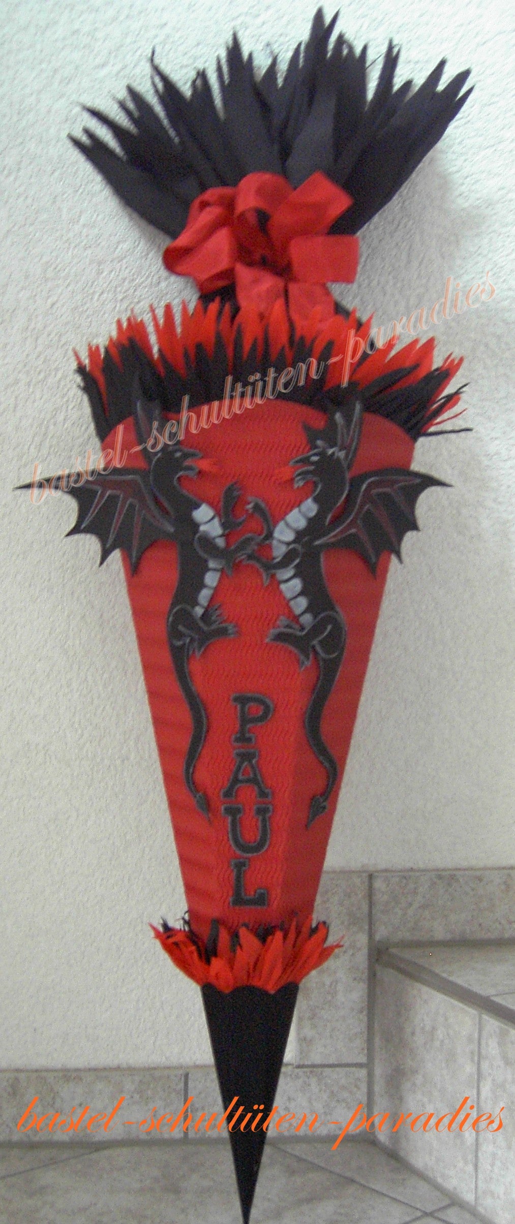 Schultüten Bastelset Drachen schwarz-rot