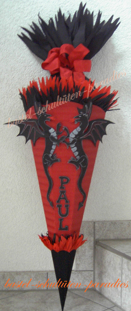 Schultüten Bastelset Drachen schwarz-rot