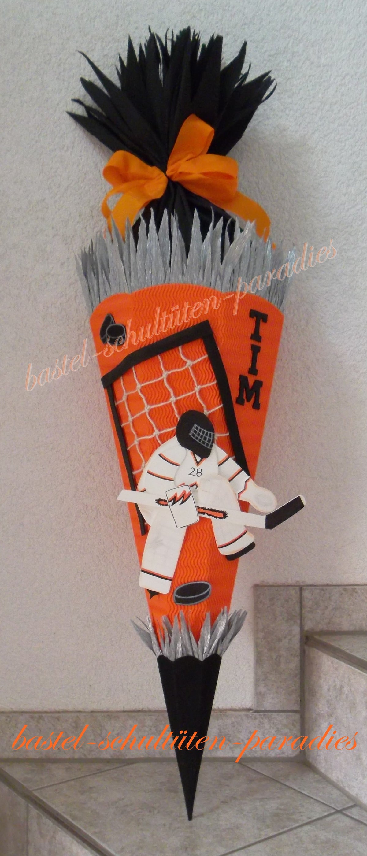Schultüten Bastelset Eishockey-Torwart Orange-schwarz-silber
