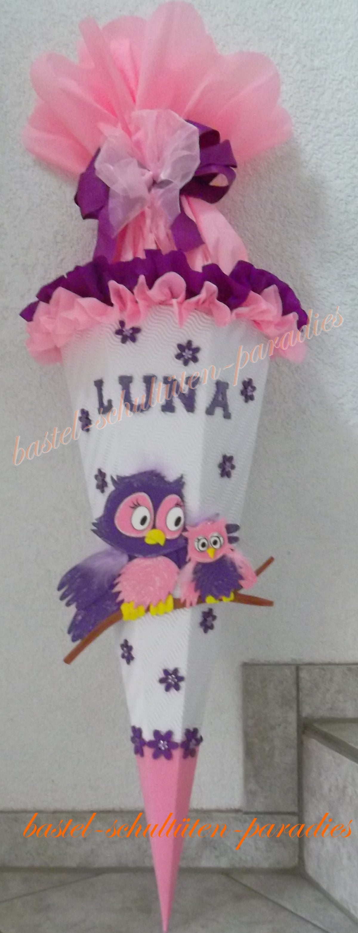 Schultüten Bastelset Eulen weiß-rosa-lila