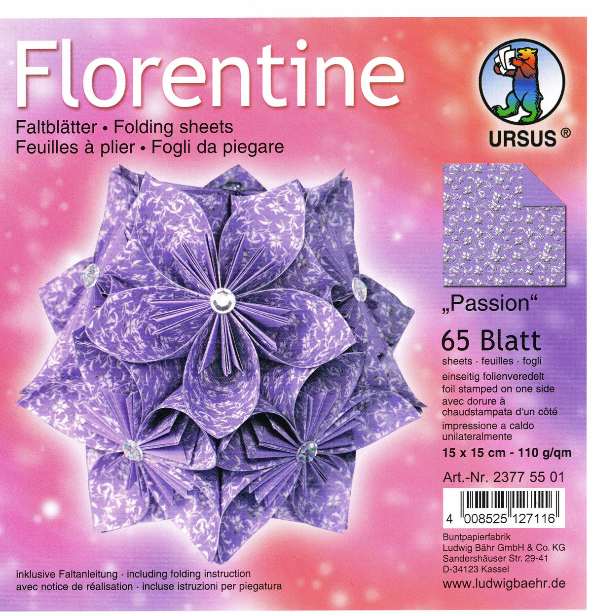 Faltblätter 15x15cm Florentine "Passion" 65 Blatt von URSUS® folienveredelt