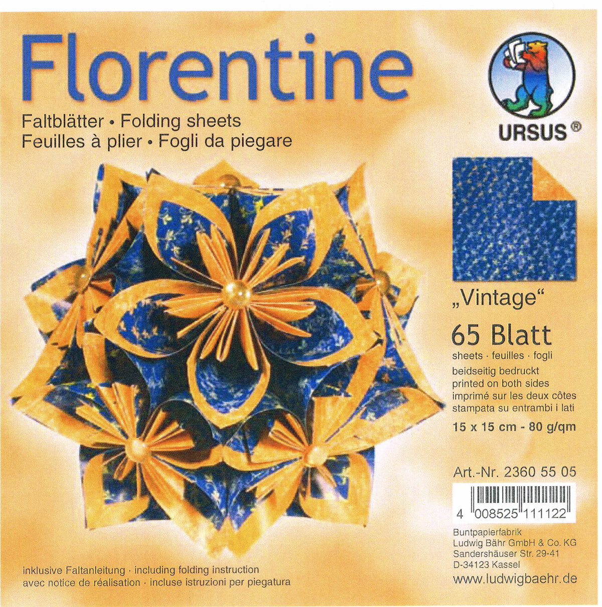 Faltblätter 15x15cm Florentine "Vintage" 65 Blatt von URSUS®