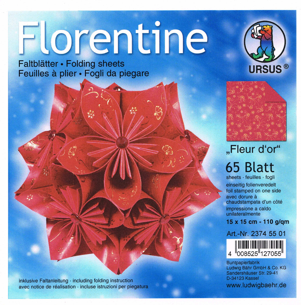 Faltblätter 15x15cm Florentine "Fleur d'or" 65 Blatt von URSUS® folienveredelt