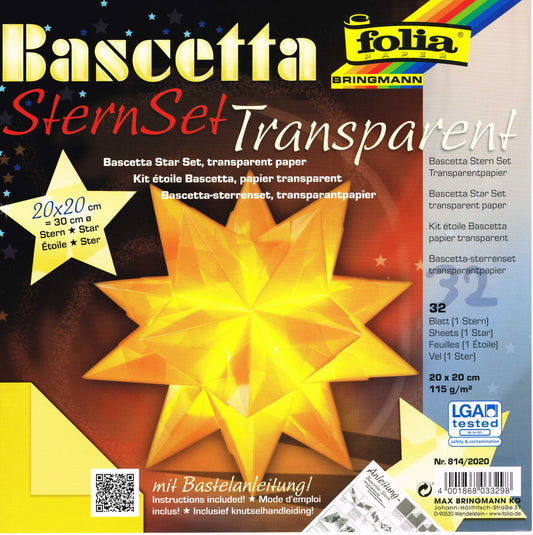 Bascetta Stern Set 20x20 cm Transparentpapier gelb 32 Blatt incl. Anleitung von Folia
