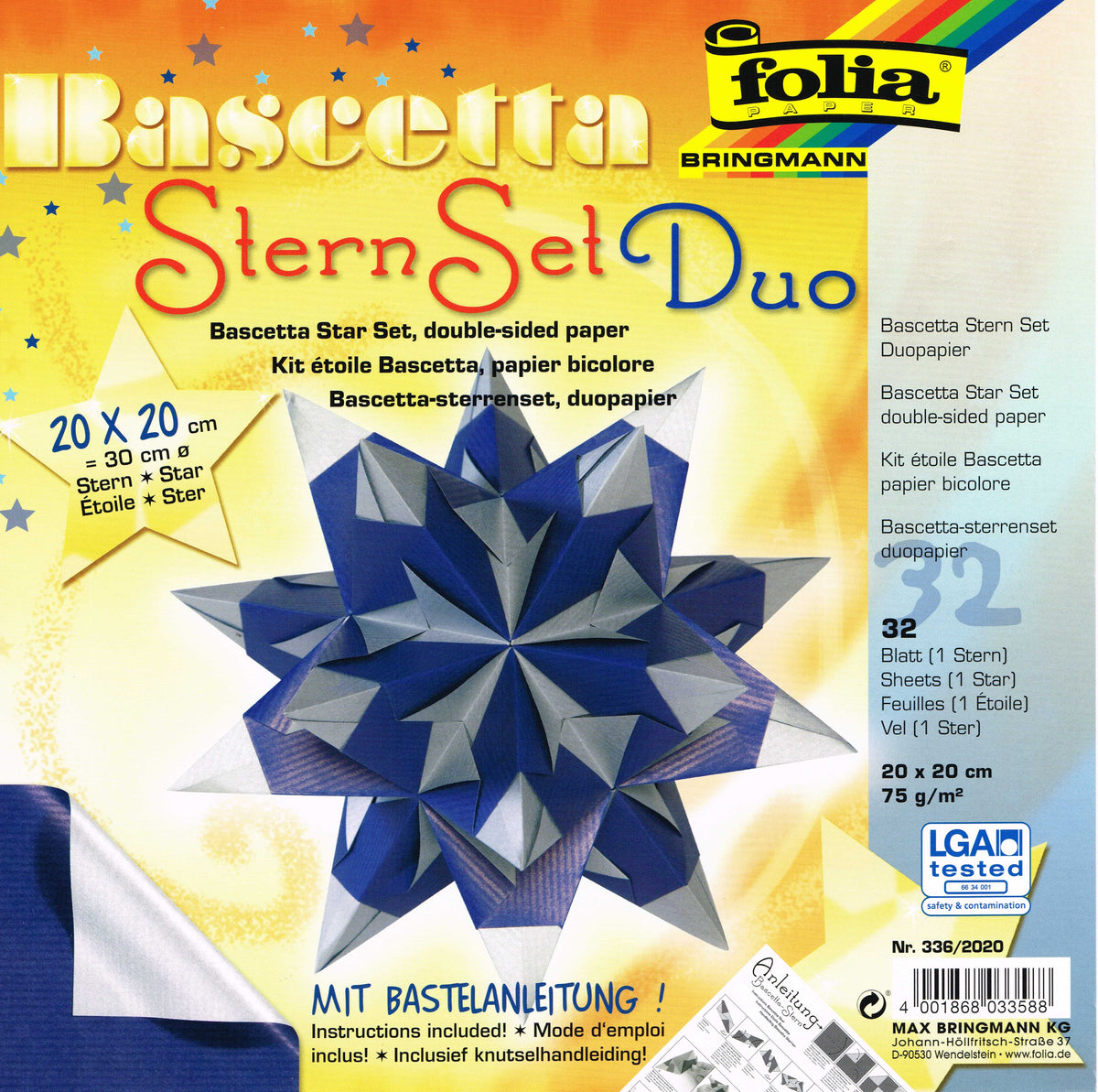 Bascetta Stern Set Duo 20x20cm blau silber 32 Blatt incl. Anleitung von Folia