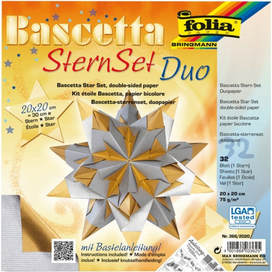 Bascetta Stern Set Duo 20x20cm gold silber 32 Blatt incl. Anleitung von Folia