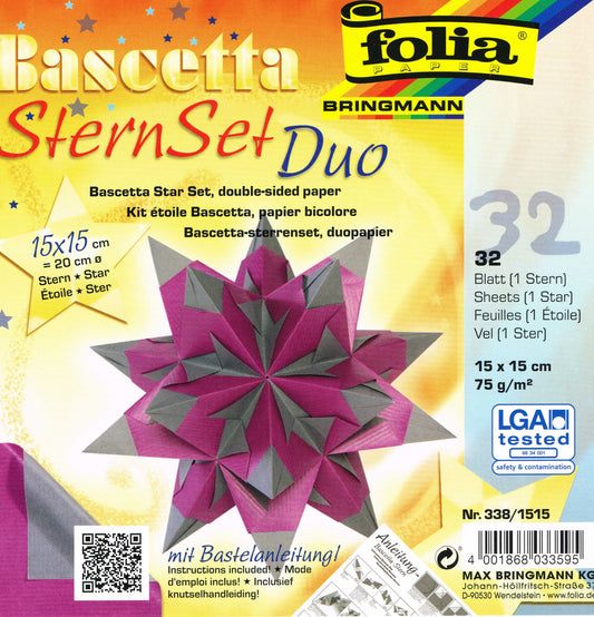 Bascetta Stern Set Duo 15x15cm lila grau 32 Blatt incl. Anleitung von Folia