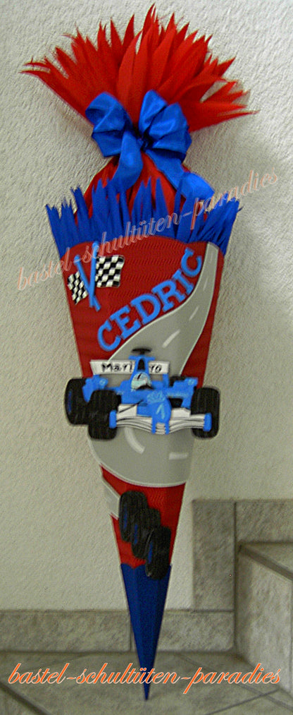Schultüten Bastelset Formel 1 rot-blau