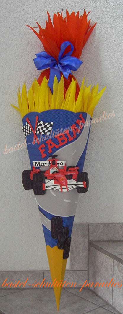 Schultüten Bastelset Formel 1 blau-gelb-rot