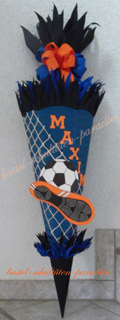 Schultüten Bastelset Fußball 2 blau-schwarz-orange