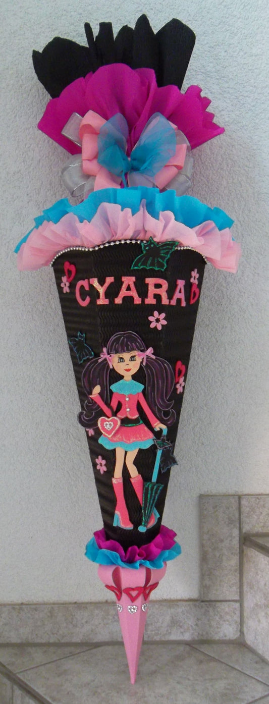 Schultüten Bastelset Girlie schwarz -pink-hellblau