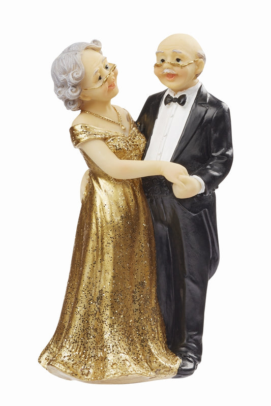 Tanzendes Goldpaar mit Dame im goldfarbenen Kleid und Herr im schwarzen Anzug, beide mit Brille, 11,5 cm, HobbyFun HF3870563