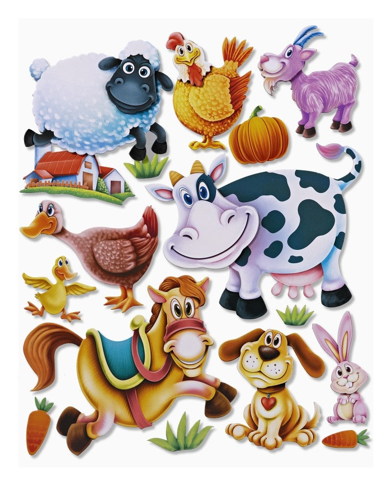 XXL-Sticker Haustiere mit Schaf, Huhn, Ziege, Kuh, Ente, Küken, Pferd, Hund, Hase und Bauernhofmotiven, HobbyFun HF3452512