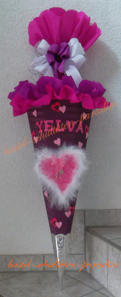 Bastelset Herz mit Federn, lila-pink, Metallspitze