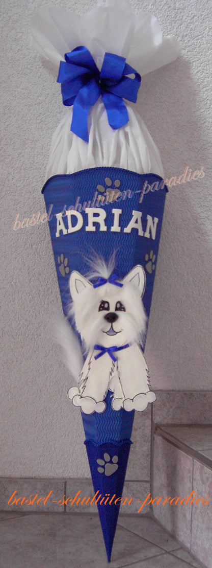 Schultüten Bastelset Hund blau-weiß