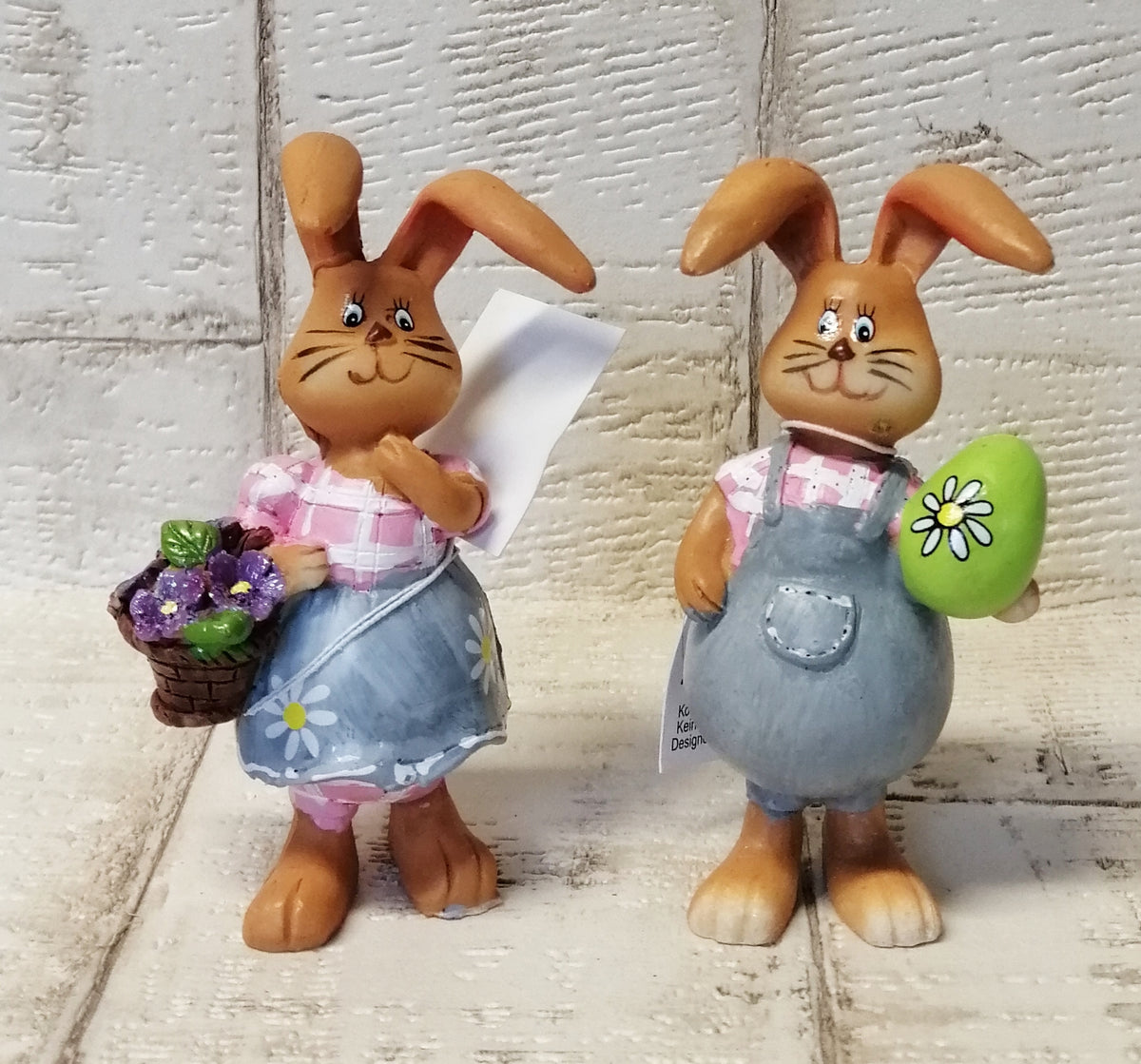 Hasen-Paar 2 Junge und Mädchen Keramik 9cm