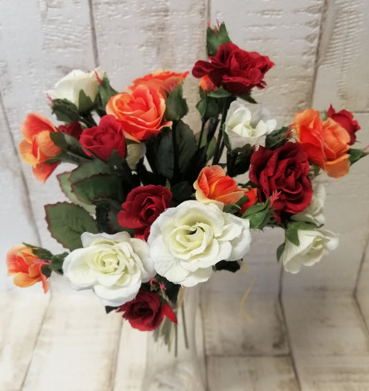 Mini-Rosen-Strauß orange-rot-weiß 12tlg. 20/20cm künstlich