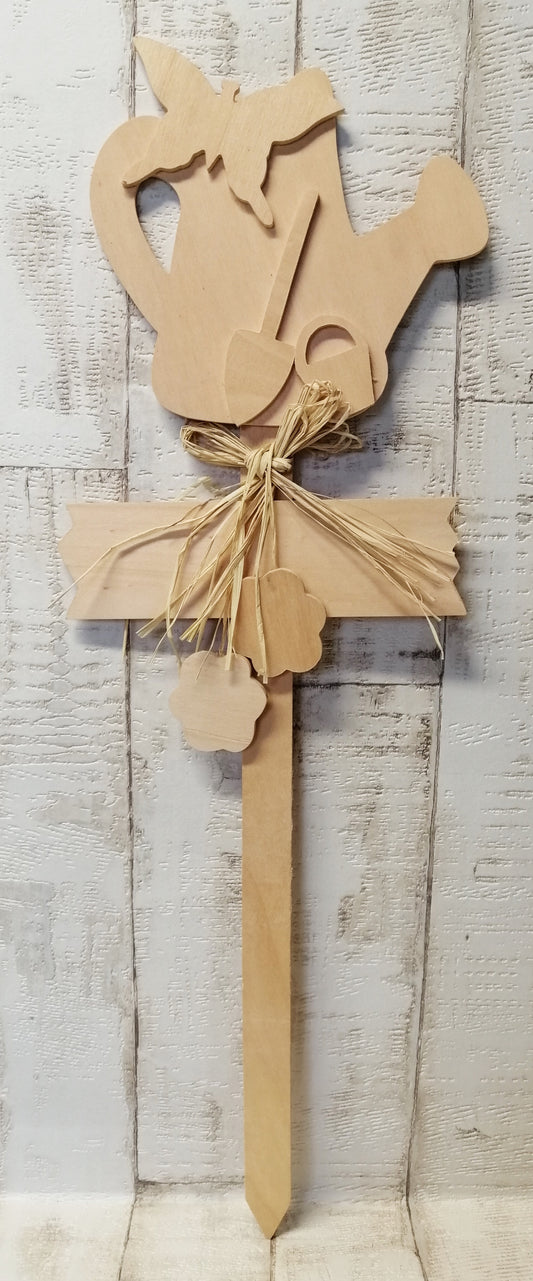 Blumenstecker "Gießkanne" zum Anmalen Holz 19cm x 59cm