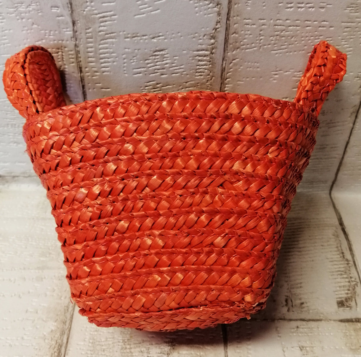 Bast-Tasche Pflanzgefäß orange 10x13x11cm mit Plastikeinlage