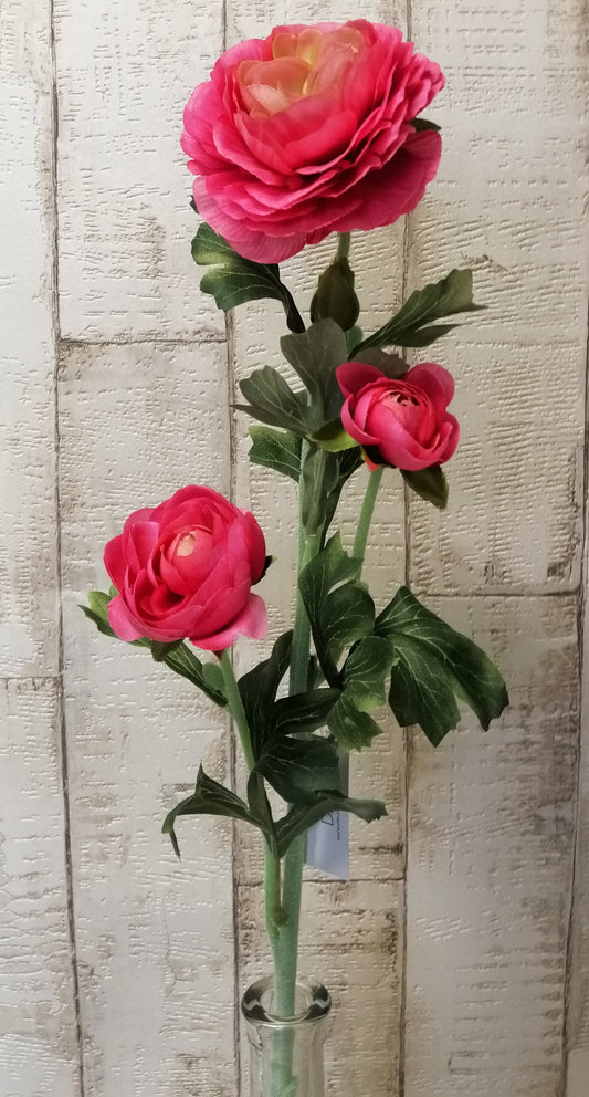 Ranunkel rosa-pink 3Blüten 63cm künstlich