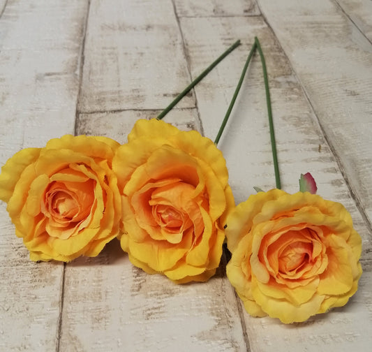 Rosenblüten gelb mit Stiel 3 Stck. 6,5/23cm künstlich - Kopie