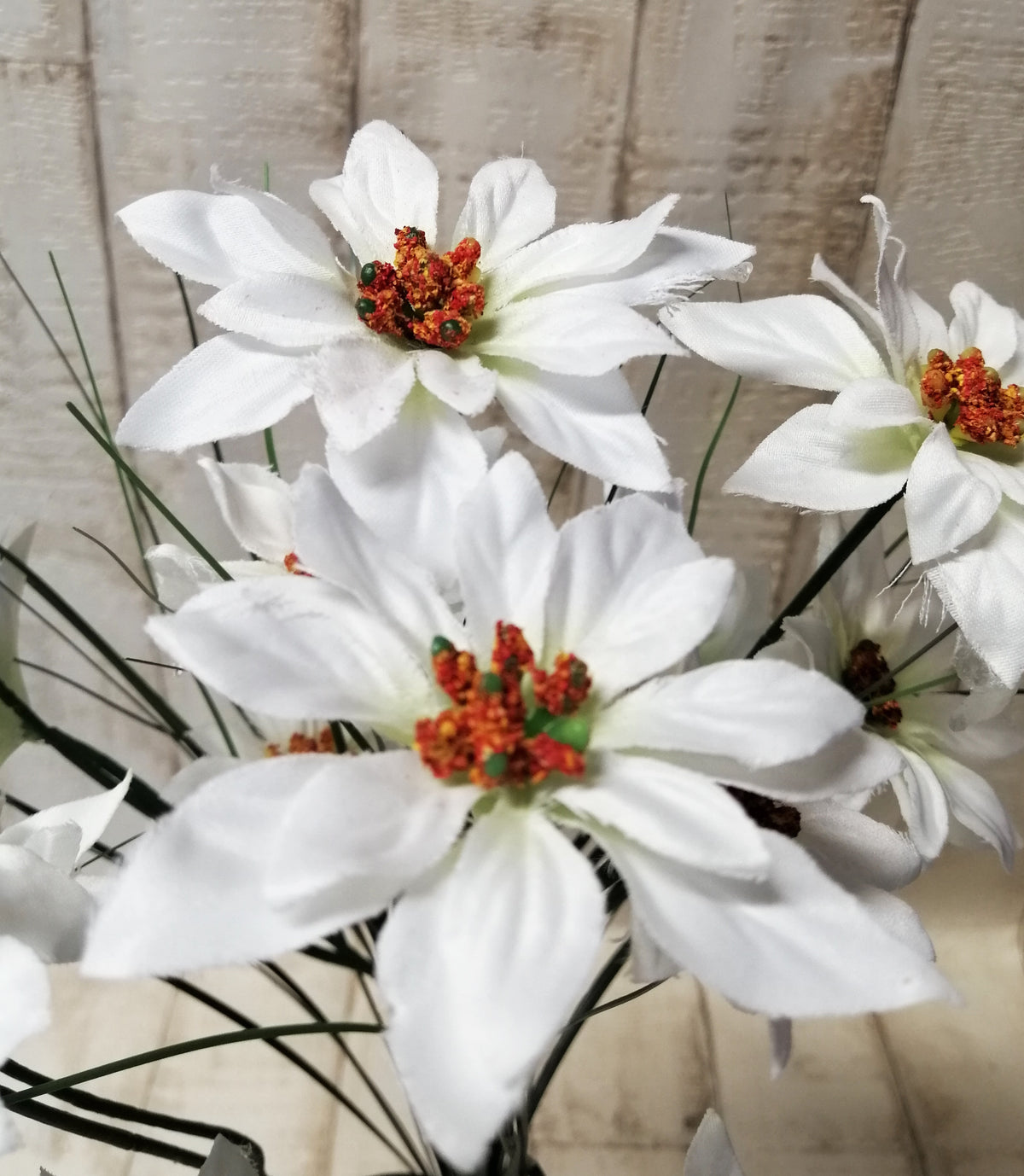 Weihnachtsstern-Strauß 15 Blüten 6/8cm weiß 40cm lang künstlich Weinachten-Deko basteln