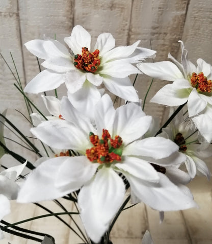 Weihnachtsstern-Strauß 15 Blüten 6/8cm weiß 40cm lang künstlich Weinachten-Deko basteln