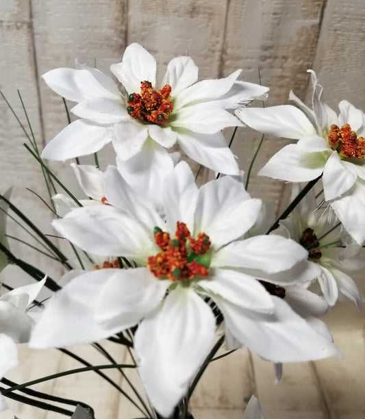 Weihnachtsstern-Strauß 15 Blüten 6/8cm weiß 40cm lang künstlich Weinachten-Deko basteln