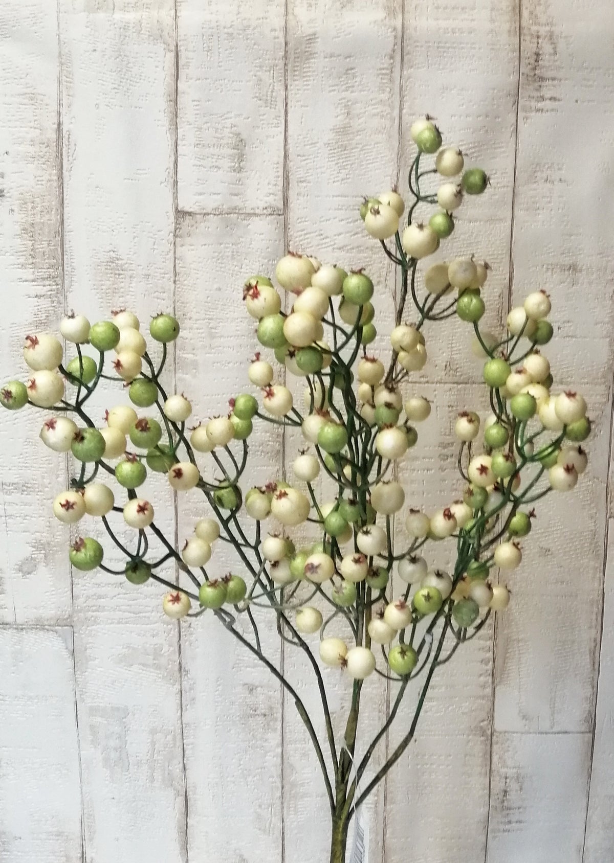 Beeren Busch 7tlg. 55/35cm weiß-grün künstlich Herbst Winter Dekoration basteln