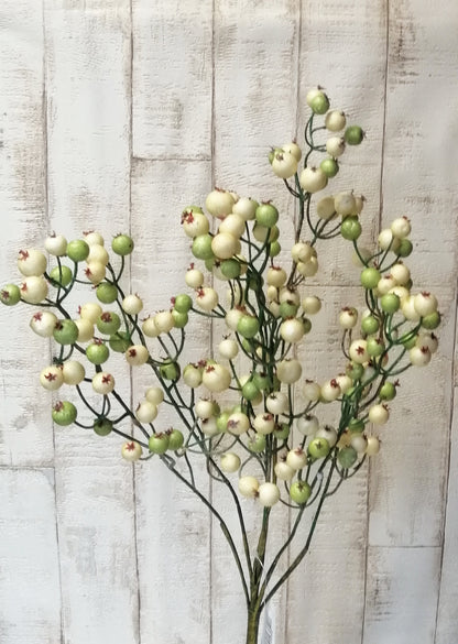 Beeren Busch 7tlg. 55/35cm weiß-grün künstlich Herbst Winter Dekoration basteln