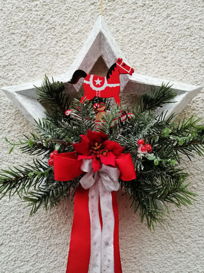 Dekorativer Stern rot-grün-weiß 25x40cm Weihnachten Landhaus Türkranz Einzelstück