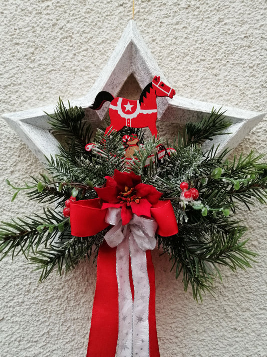 Dekorativer Stern rot-grün-weiß 25x40cm Weihnachten Landhaus Türkranz Einzelstück