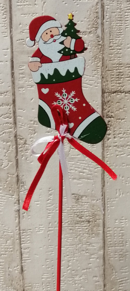 Strumpf mit Weihnachtsmann Holz Stecker rot-grün 9 x 5cm /28cm zum Basteln Dekoration