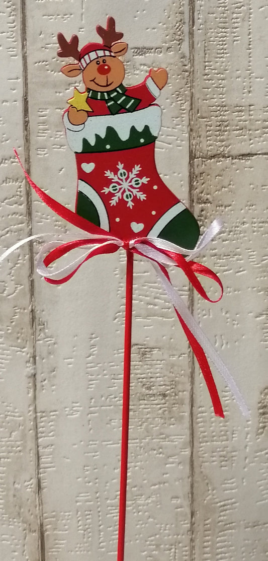 Strumpf mit Elch Weihnachten Holz Stecker rot-grün 9 x 5cm /28cm zum Basteln Dekoration