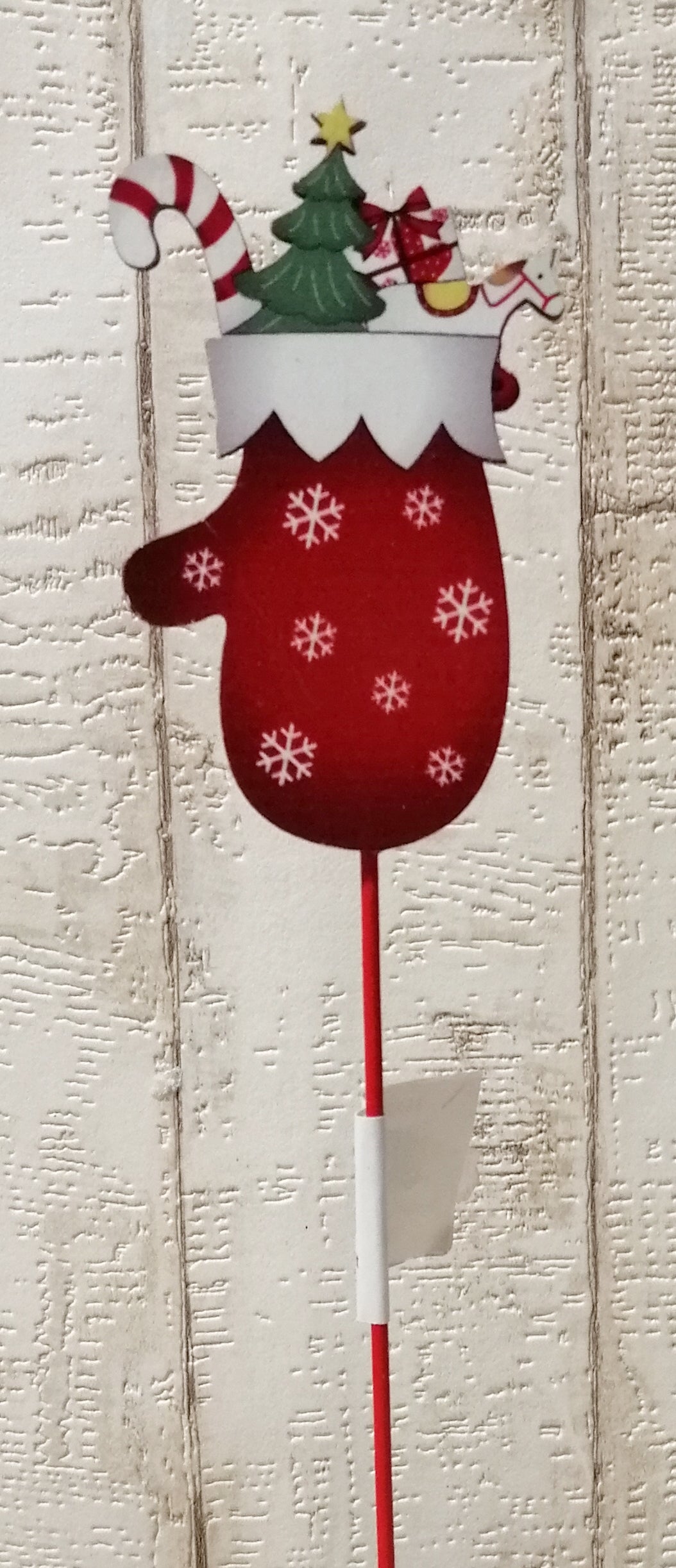 Handschuh mit Baum Paket Zuckerstange  Holz Stecker rot-grün 10 x 5,5cm /30cm zum Basteln Dekoration