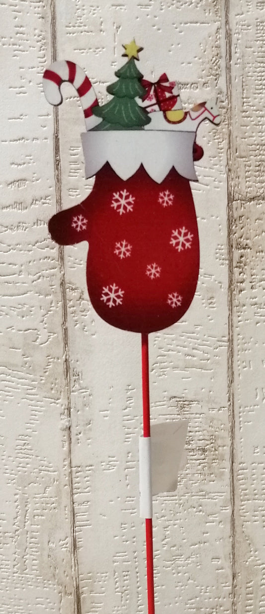 Handschuh mit Baum Paket Zuckerstange  Holz Stecker rot-grün 10 x 5,5cm /30cm zum Basteln Dekoration
