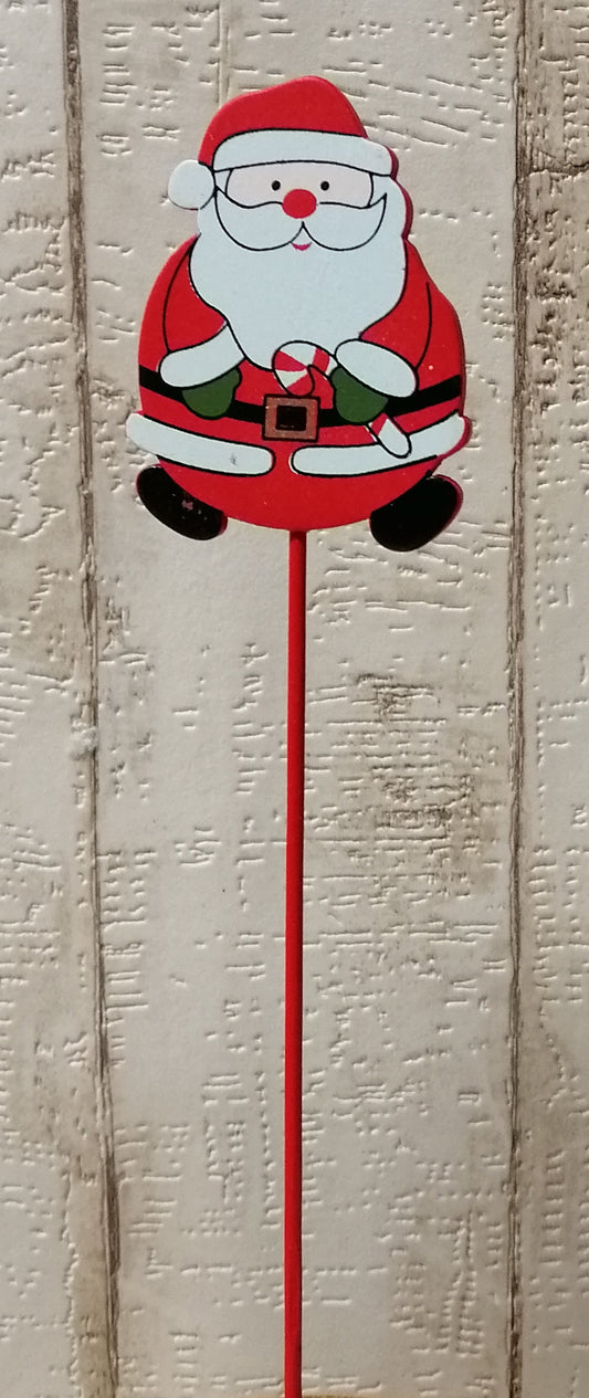 Weihnachtsmann mit Zuckerstange Holz Stecker rot 6,5 x 5cm /26,5cm zum Basteln Dekoration