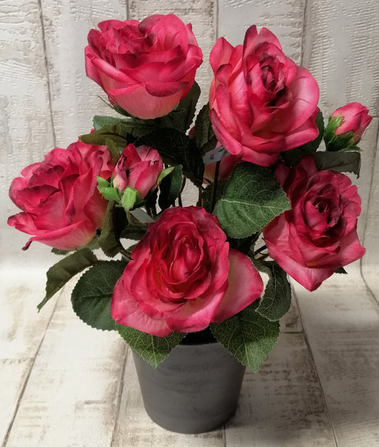 Rosen-Busch im Topf rot 7Blüten 3 Knospen. ca 30cm künstlich zur Dekoration