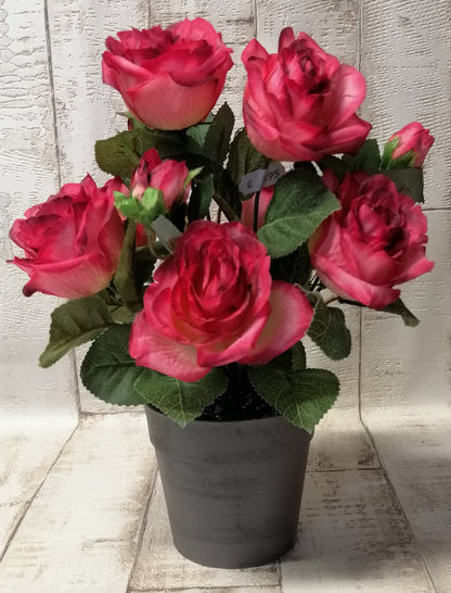 Rosen-Busch im Topf rot 7Blüten 3 Knospen. ca 30cm künstlich zur Dekoration